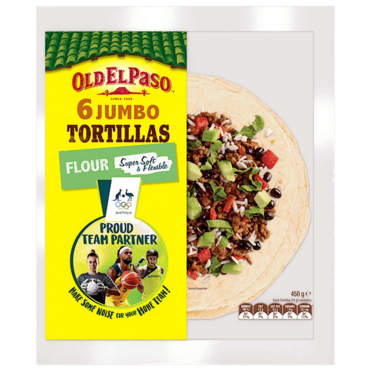 a pack of Old El Paso's 6 jumbo flour tortillas (450g)
